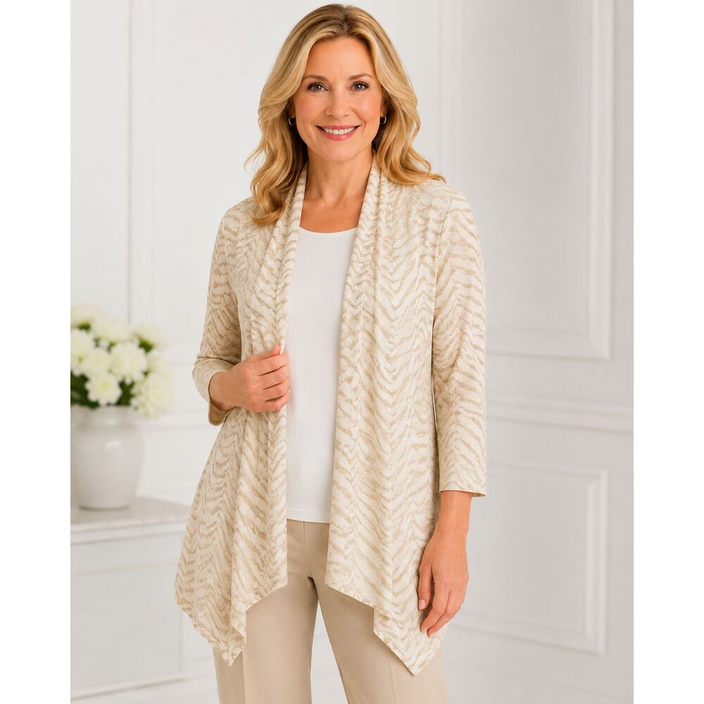 Susan Graver Eyelet Ivory Hi Low Cardigan Size Small